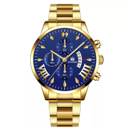 Fashion Men's Automatic Calendar Stainless Steel Analog Watch Business Waterproof Casual Men Quartz Wristwatches Relo Ng Kalalakihan GOLD BLUE