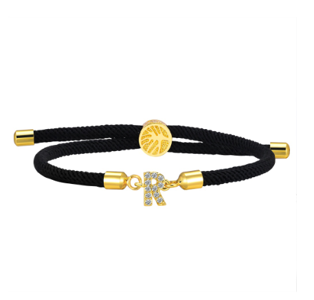 Vnox Zircon Cubic A-Z Initial Letter Women Bracelet Tree of Life Adjustable Rope Bracelet for Women Jewelry Gift R