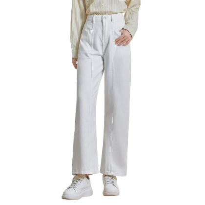 Lovito Women Elegant Plain Button Zipper Washed Jeans L65ED093 (White)