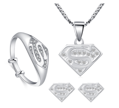 Silver Korean and Japanese Jewelry Superhero set