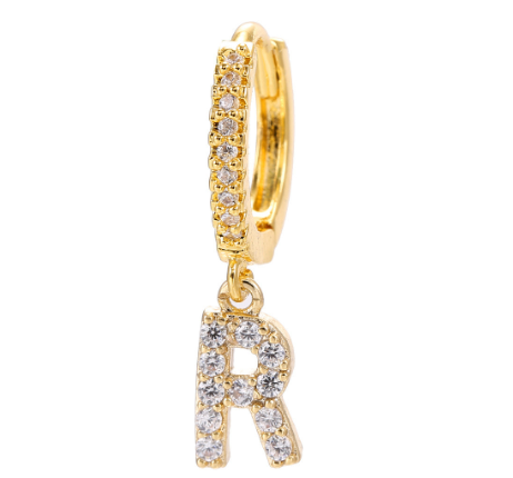 Letter Hoop Earrings Alphabet Zirconia Earings 14K Gold Ear Stud B