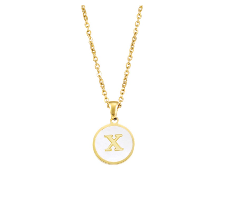 A-Z English alphabet Necklace Simple Alloy Letter Necklace Round Pendant Pendant Chain X