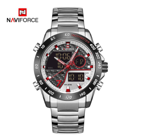 Naviforce NF9171 Men Top Brand Fashion Sport Military Waterproof Quartz Wristwatch  SILVER