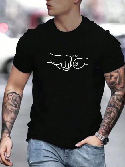 Manfinity Homme Men T-Shirts Fit Crew Neck Short Sleeve Graphic Tee Dad And Son Fist Bump Casual Dad Summer Cotton