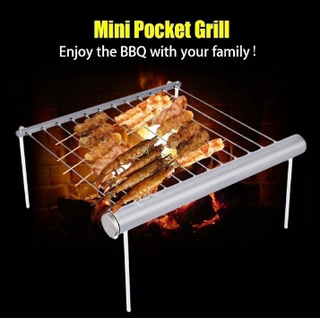 Outdoor Camping Hiking Picnic Stainless Steel BBQ Grill Compact Folded Mini Pocket Cooking Accessories