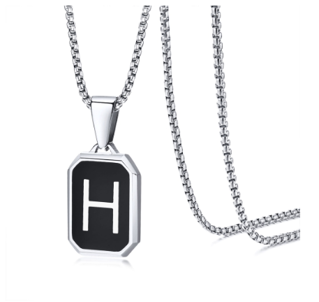 Vnox Brand Fashionable A-Z Letter Men's Necklace, Stainless Steel Simple Pendant, Non Fading Collar, Box Chain Gift Jewelry H