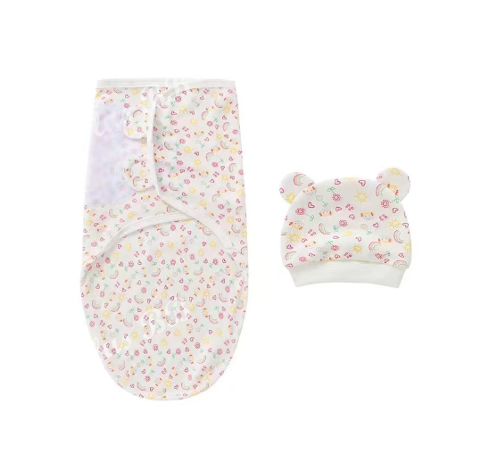 Newborn Baby Muslin Swaddle Blanket Hat Set Swaddle Bedding Wrap Blanket Baby Swaddling S26