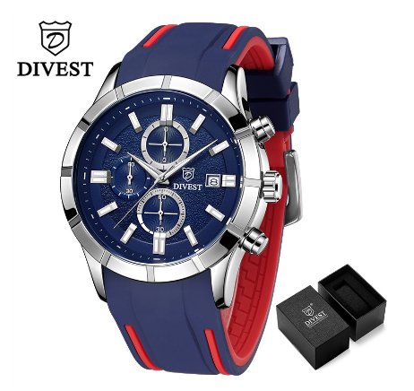DIVEST Brand Men's Watches Business Fashion Casual Chronograph Quartz Men Watch Sport Waterproof Luminous 9015 BLUE SILVER