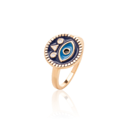 Oil Painting Gold-Plated Devil's Eye Ring Personalized Electroplated Women's Fashion Ring Opening Women's Accessories Jewelry D4