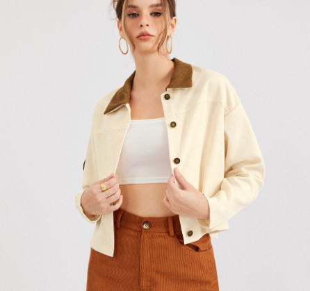 Casual Colorblock Plants Button Jacket (Khaki)