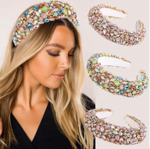 Baroque Crystal Full Diamond Padded Sponge Headband Fashion Retro Luxury Hairband Woman Hair Accessories