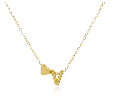 Necklace 26 Letter Pendant Necklace Women Peach Heart Shaped Clavicle Chain Necklace Accessories V