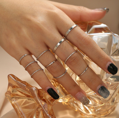 10PCS Fashion Mixed Minimalist Ring Set Silver Color Knuckle Finger Rings