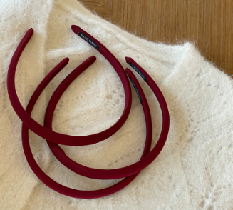 Korean Vintage Wine Red Fabric Headband Out Versatile New Year Thin Edge