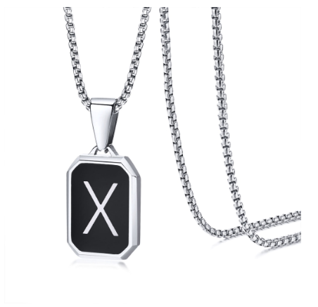 Vnox Brand Fashionable A-Z Letter Men's Necklace, Stainless Steel Simple Pendant, Non Fading Collar, Box Chain Gift Jewelry X