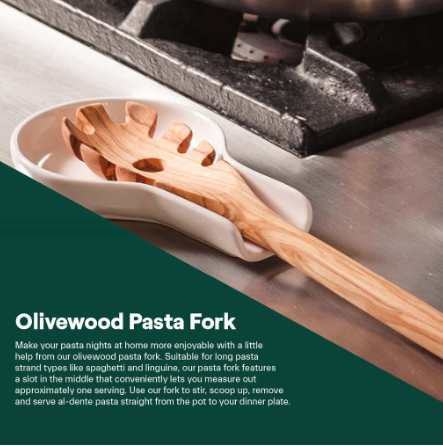 Famco Olivewood Pasta Fork, Non-Scratch, Heat-Resistant, Natural Wood, Ergonomic Handle