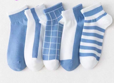 Set of 5 Pair Sky blue Printed Socks Couple Socks Unisex Fashion Iconic Socks