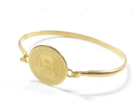 18K Golden Stainless Steel Bracelet Back to Back Padre Pio Bangles