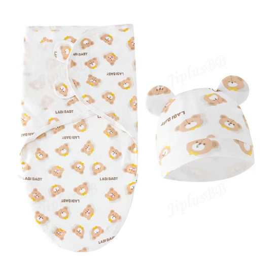 Newborn Baby Muslin Swaddle Blanket Hat Set Swaddle Bedding Wrap Blanket Baby Swaddling S55