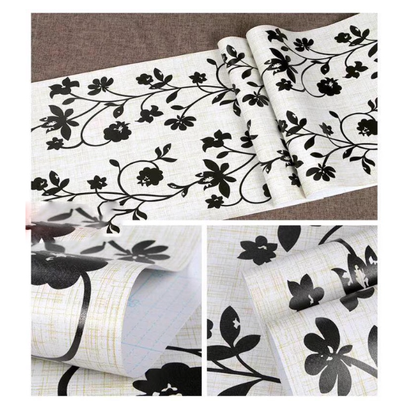 Black Flower Design for Walldecor Wallpaper Sticker Pvc Waterproof 10m x 45CM