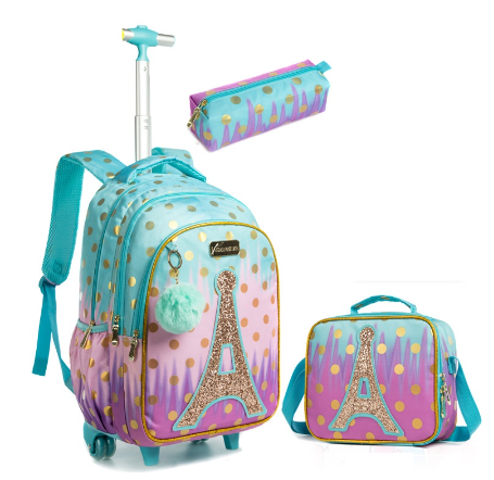 Children School Rolling Backpack Bag School Wheeled Backpack for Girls School Trolley Bag Wheels Kids Travel Luggage Bag