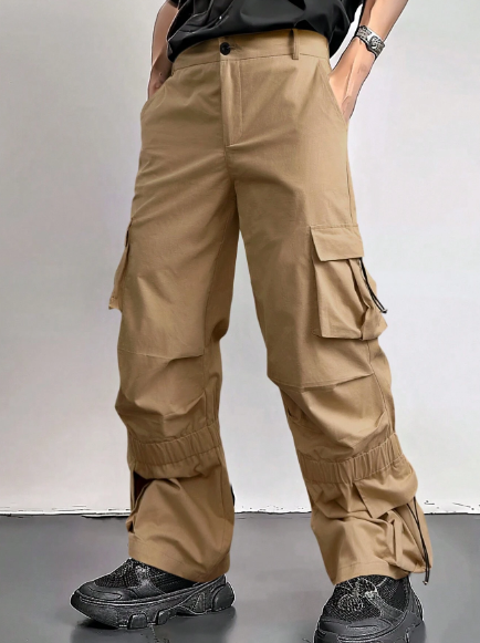 Manfinity EMRG Men Multi-Pocket Fashionable Casual Straight-Leg Cargo Pants For Outdoor Activities