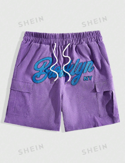 ROMWE Street Life Men's Letter Printed Cargo Style Pocket Shorts
