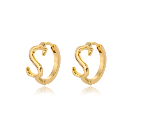 Kaijiang Anting-anting Initial Letter Hoop Earrings For Women A-Z Letter Piercing Stainless Steel Earring Korean Fashion Jewelry S
