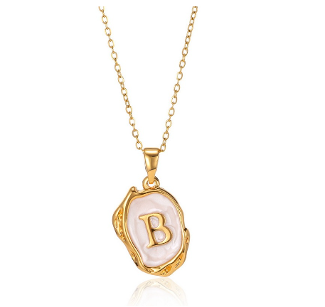 26 English Letter Necklace with Irregular Oil Drop Letters Pendant Necklace Chain in Gold B