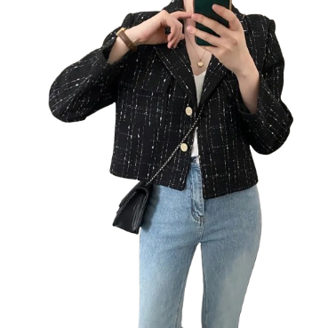 Lovito Women Casual Gingham Button Front Coat LNE29212 (Black)
