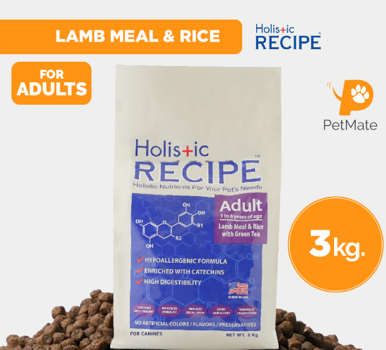 Holistic Recipe Adult 3kg Dry Dog Food Lamb Meal and Rice - PetMate healthy kibble