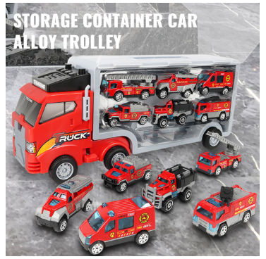 Big Truck with Small Cars Large Container Truck Police Car Fire Truck Toy Model Car Toy for Kids Boy