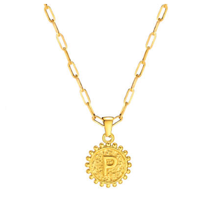 Vnox Initial 14K Gold-Plated Necklace, Round Pendant Adjustable Alphabet Letter Necklace for Women Men P