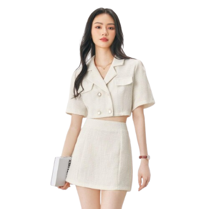 Lovito Plain Bow Front Collar Lapel Skirt Sets L52AD111