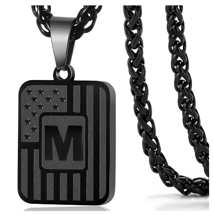 Gun Black 26 Letter Square Plate Stainless Steel Pendant Necklace Fashion Men's and Women's Jewelry Wholesale M