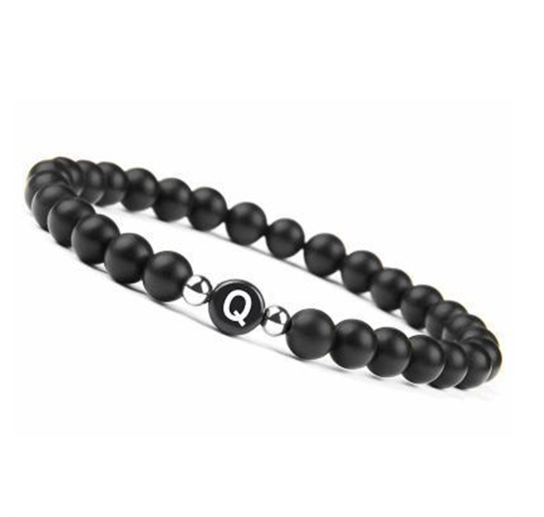6mm Black Frosted Stone Beaded Bracelet Unisex 26 Initials Letters Name Bracelet With Elastic Rope For Couple Friendship Gifts Q