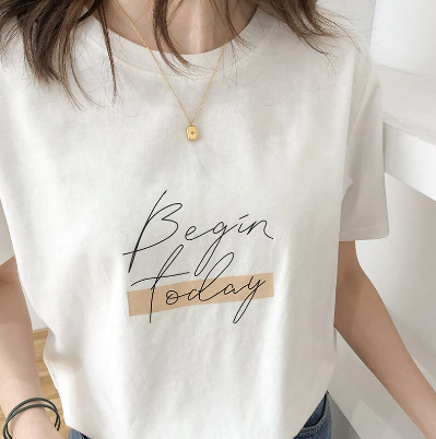 Begin Today Women T-shirts Casual Top Tee Summer Cotton Clothes for Girls Wear