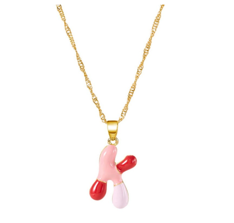 Fashion Simple English Capital A-Z Necklace Colorful 26 Letters Necklaces For Men And Women Jewelry Gifts Drip Oil Summer Letter K