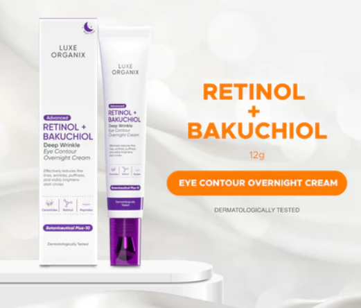 Luxe Organix Advanced Retinol + Bakuchiol Deep Wrinkle Eye Contour Overnight Cream 12g