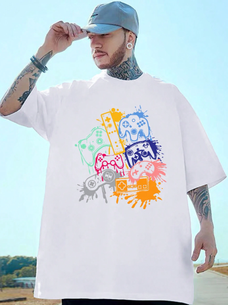 Plus Size Men's Video Game Printed Round Neck Short Sleeve Casual T-Shirt For Summer