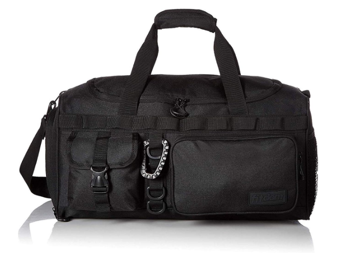 Fitdom 20" 32L Tactical Black Gym Duffle Bag with Shoe Compartment. Best Workout Bag For Men & Women. Black Gym Bag is Great For Basketball, Soccer & Other Sports As Well As Weekender & Overnight Bag