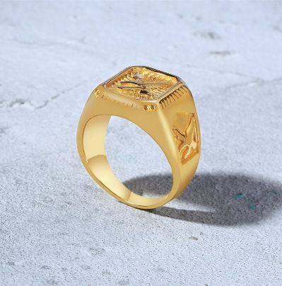 Golden Stainless Steel American Eagle Animal Signet Ring for Men