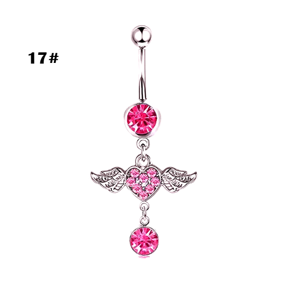 Stainless Steel Heart Piercing Jewellery Zirconia Butterfly Belly Button Ring Belly Button Clasp Pink 17