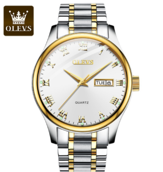 OLEVS Watch For Men Water proof Quartz Mens Watches Original Relo Sliver With Box Business Calendar Steel Belt Gold Luminous