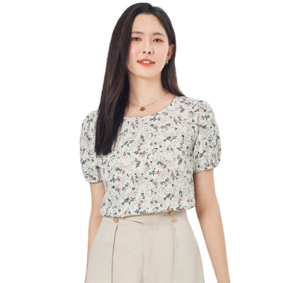 Lovito Women Casual Ditsy Floral Basic Blouse L68ED350 (Multi-Color)