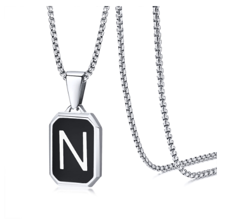 Vnox Brand Fashionable A-Z Letter Men's Necklace, Stainless Steel Simple Pendant, Non Fading Collar, Box Chain Gift Jewelry N