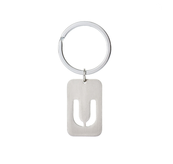 1Pcs Simple Stainless Steel 26 Letter Keychains Fashion Sliver Color Initials Keyrings Handbag Charms Ornaments Souvenir Gifts U