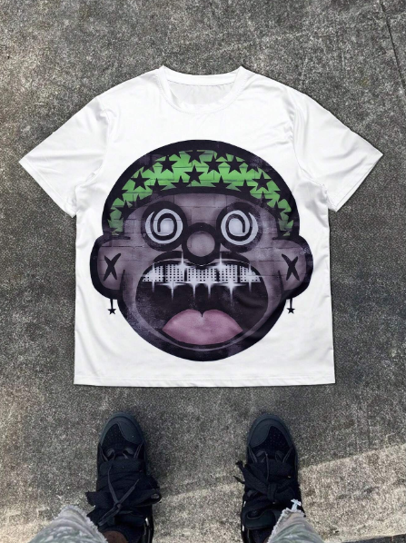 Manfinity Homme Men's Plus Size Summer Cartoon Print Round Neck Short Sleeve Casual T-Shirt