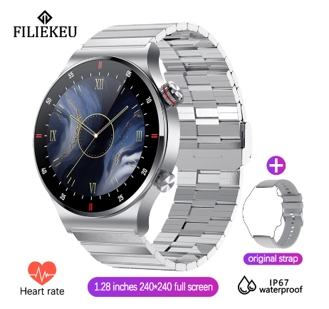 FILIEKEU New Hwgt2 Smart Watch HD AMOLED Screen Support Ecg Plus Ppg Bluetooth Call Sports Fitness Fashion Waterproof For Android Ios STEEL SILVER A