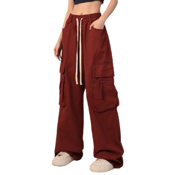 Lovito Women Drawstring Pocket Pants LNA21135 (Red)